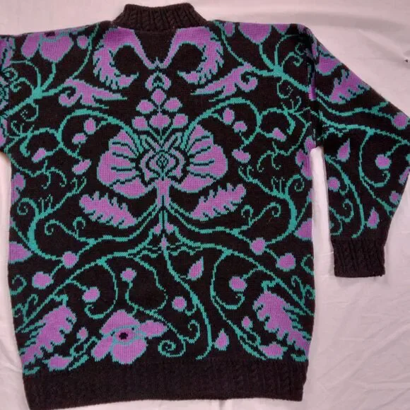 Vintage Carriage Court Sweater Black Purple Blue Scroll Retro Women's Large - Picture 11 of 12